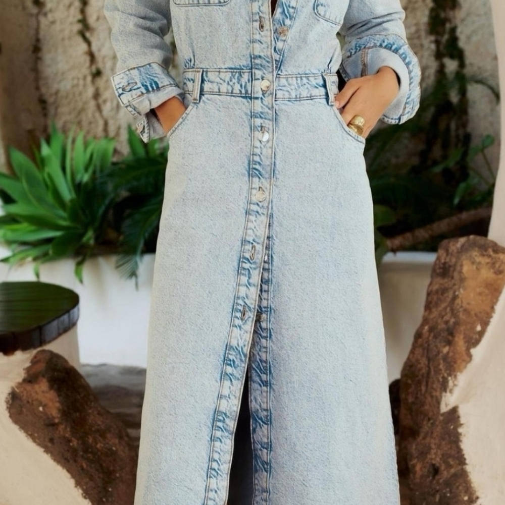 NEW Zara BUTTON DOWN LONG SLEEVE DENIM MIDI DRESS - Picture 6 of 15